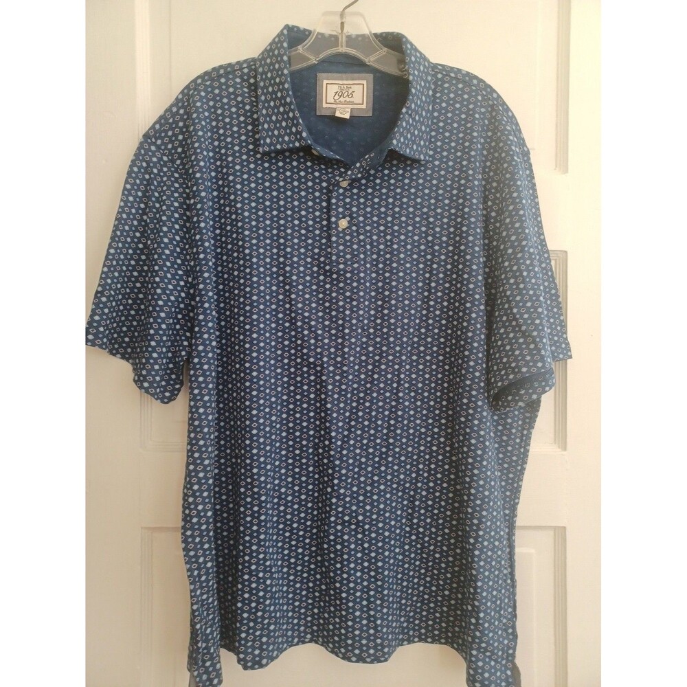 Jos A Bank blue geo print polo shirt mens XXL Tailored Fit stretch golf office